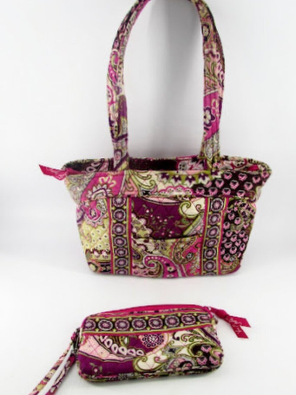 Vera Bradley Very Berry Paisley Quilted Shoulder Bag & Wallet Medium 13 X 8